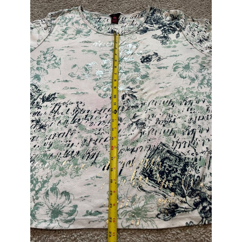 Alc Floral Text Script Top Size 3x Light Green Si… - image 4